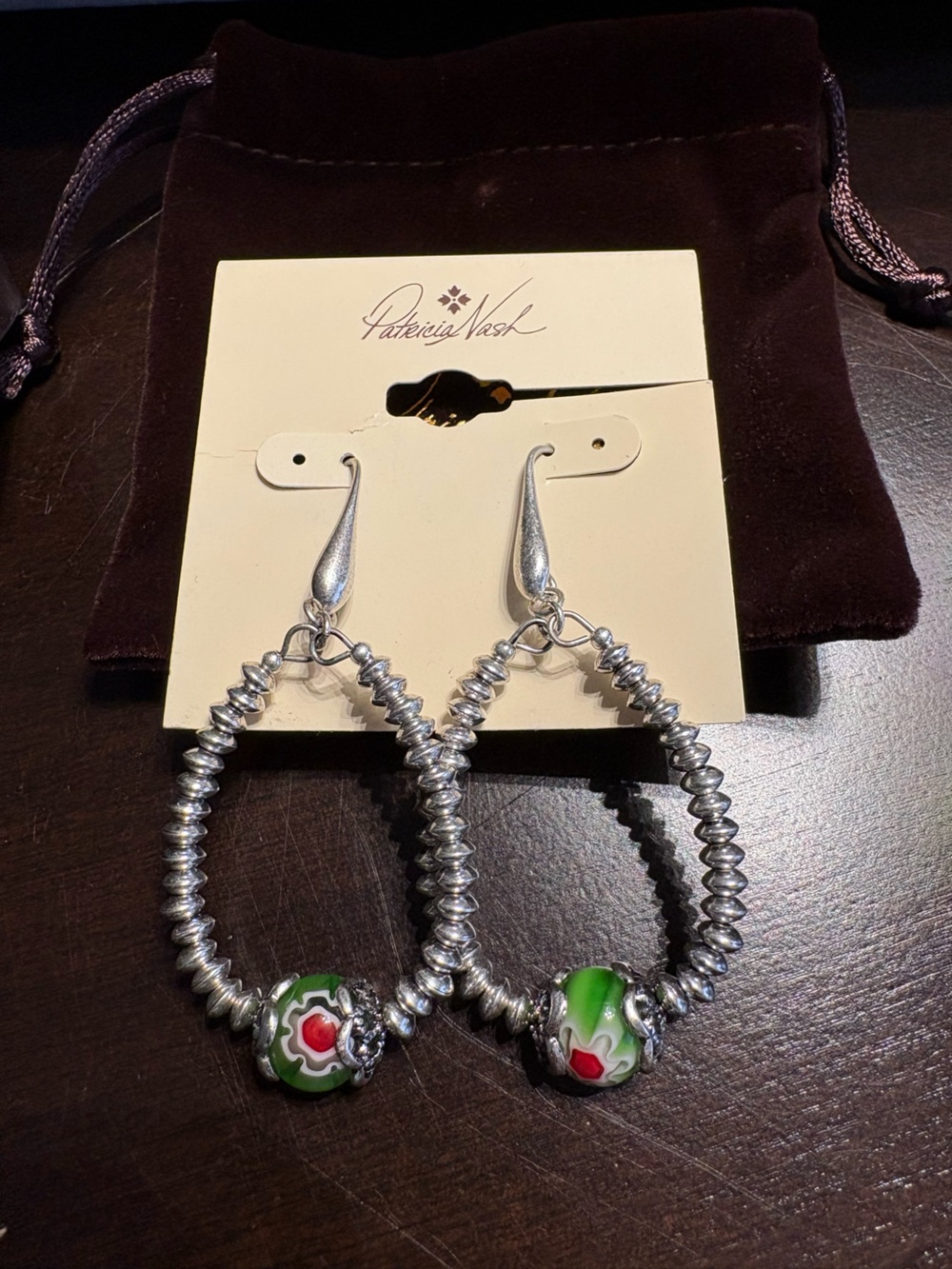 Patricia Nash Tear Drop Earrings NWT Silver Ox / Green - Picture 2 of 5